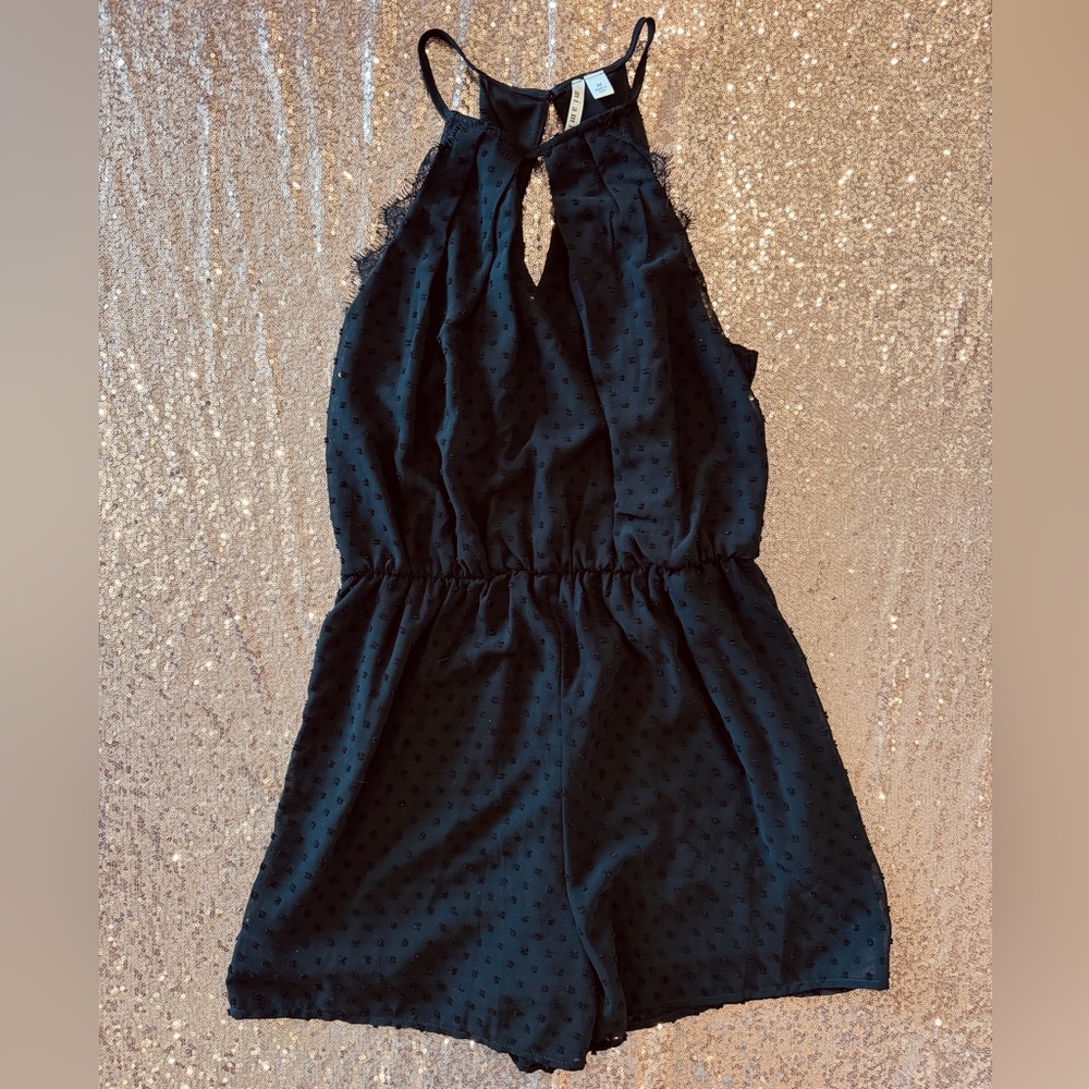 miami Black Swiss Dot Halter Romper